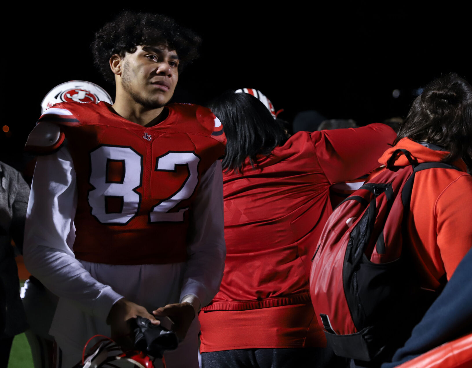 Jefferson City senior Bryson Briggs walks away from his last huddle of his high school career